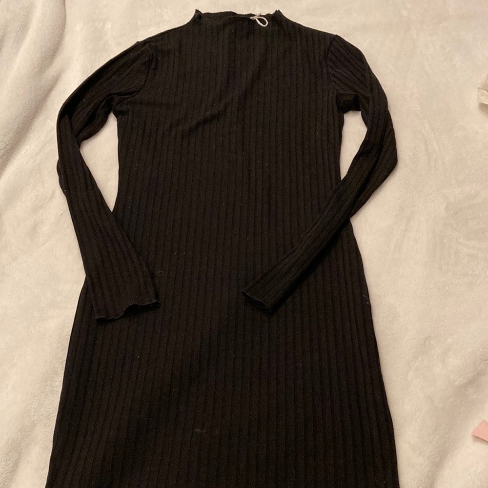 Just Quella black ribbed mock neck pencil dress long sleeve ribbed XS 0-2